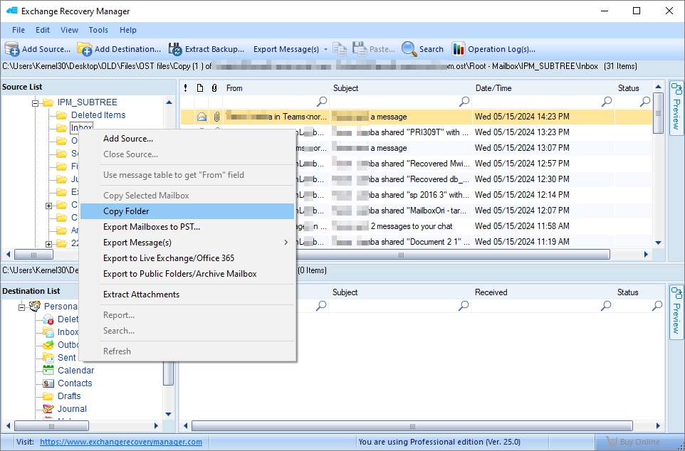 Finally copy OST data to PST file