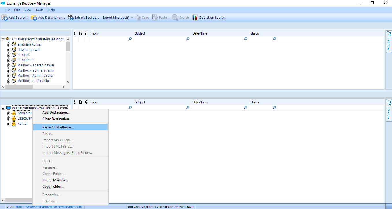 Right-click on live Exchange root directory