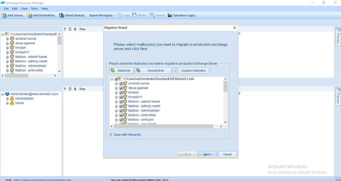 Select the mailboxes that you want to migrate