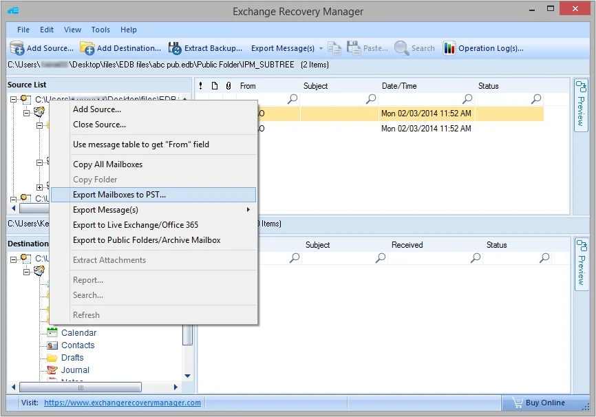 export mailbox to pst