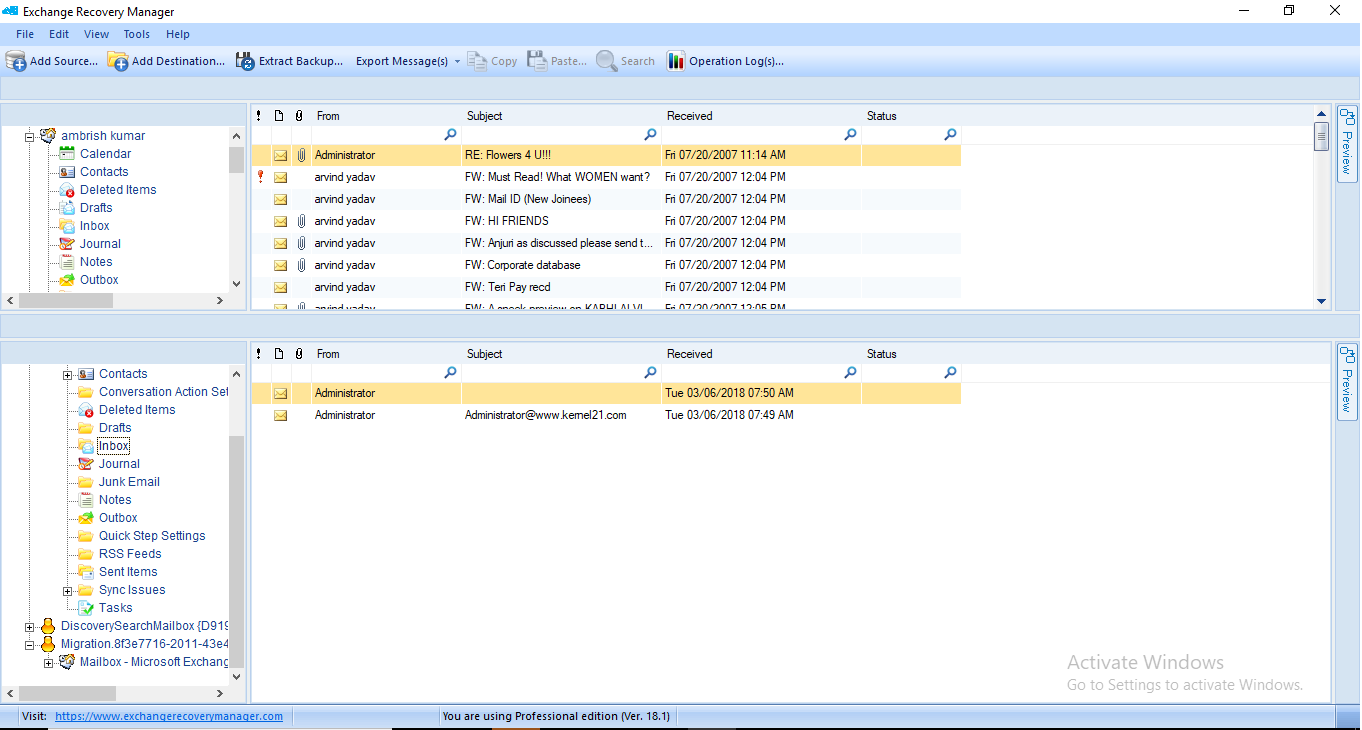 Live Exchange Server gets added as the Destination